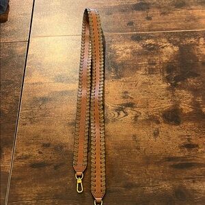 Fossil Brown Leather Crossbody Strap with Olive Green Accents and brass metal